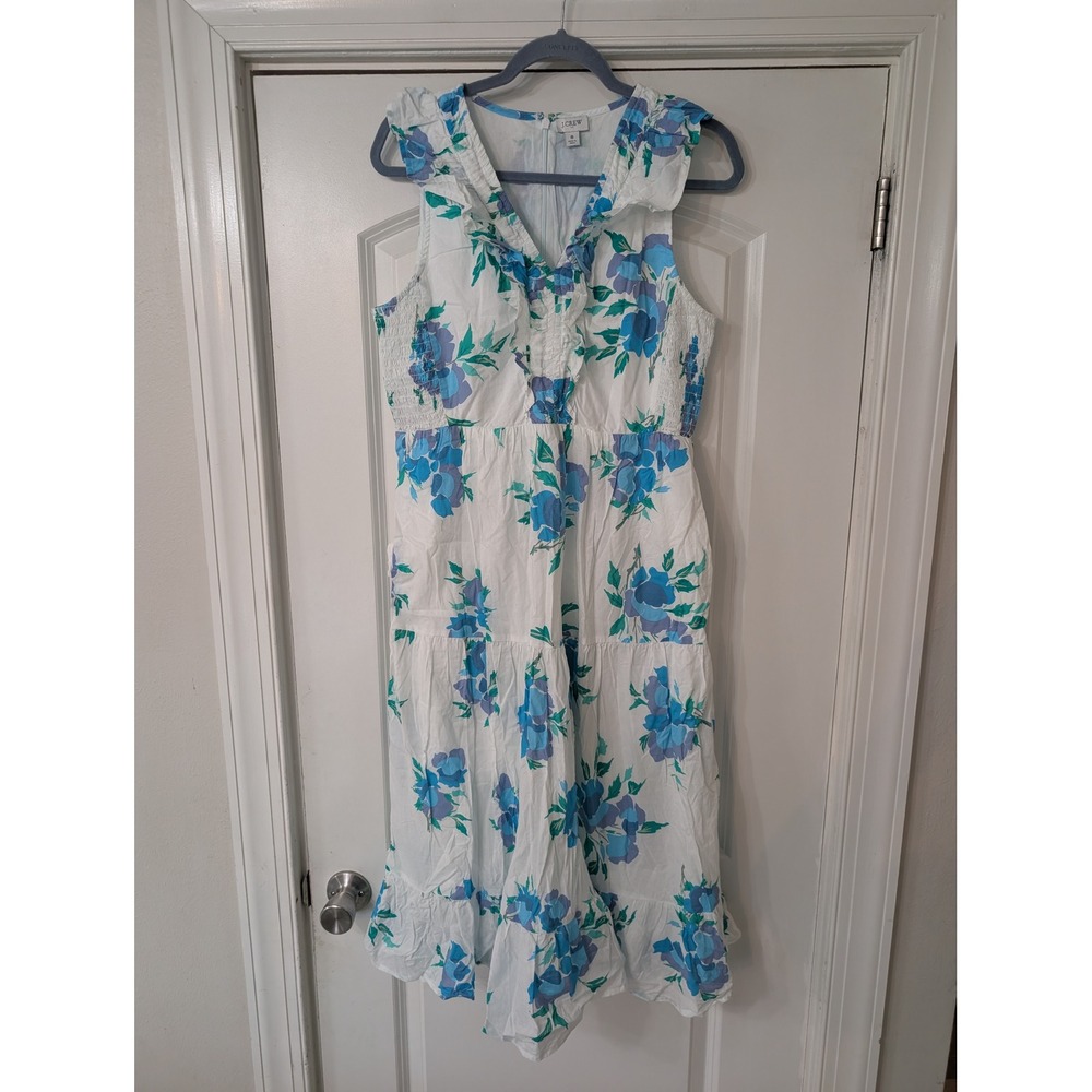 J.Crew Floral‎ smocked tiered midi dress Voile Ruffle Womens 8 garden Party prep